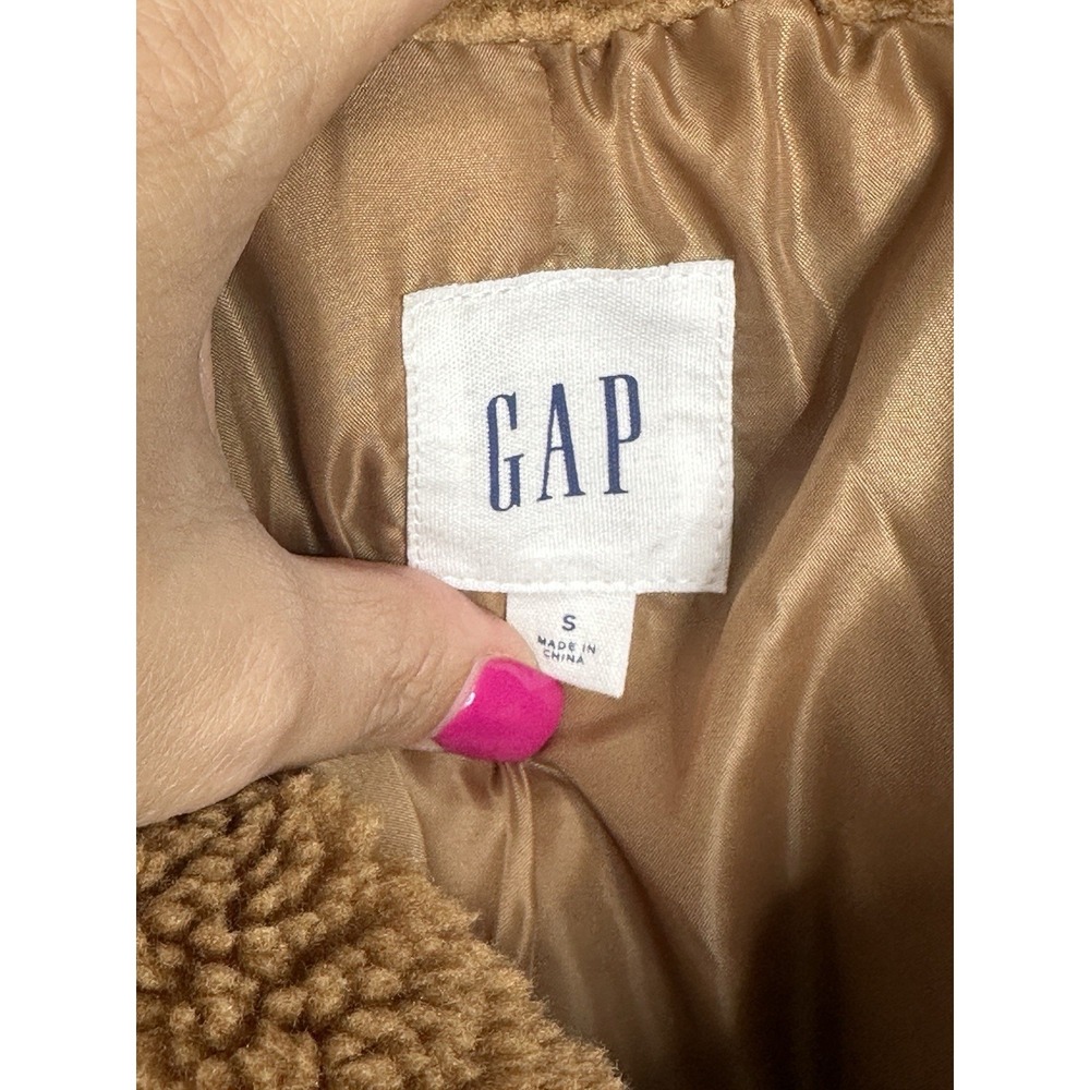 GAP Sherpa Teddy Coat Camel Brown Y2K Winter Glam Oversized Jacket SMALL Cozy - Picture 10 of 13